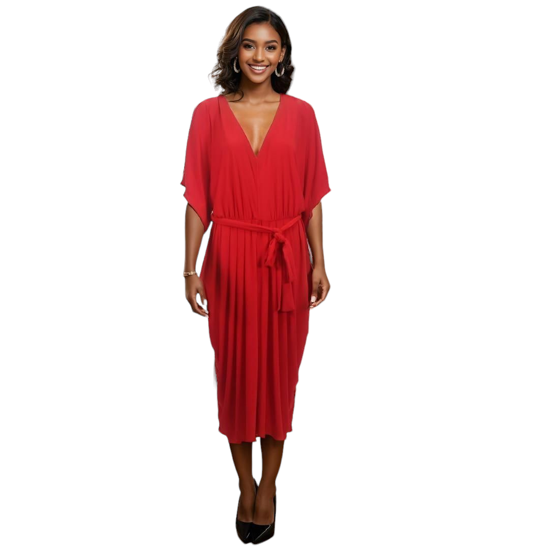 Tommy Hilfiger Womens Red Matte Jersey Pleated Midi Dress