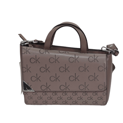 CALVIN KLEIN Basalt Asymmetric Signature Embossed Triple Compartment Convertible Satchel