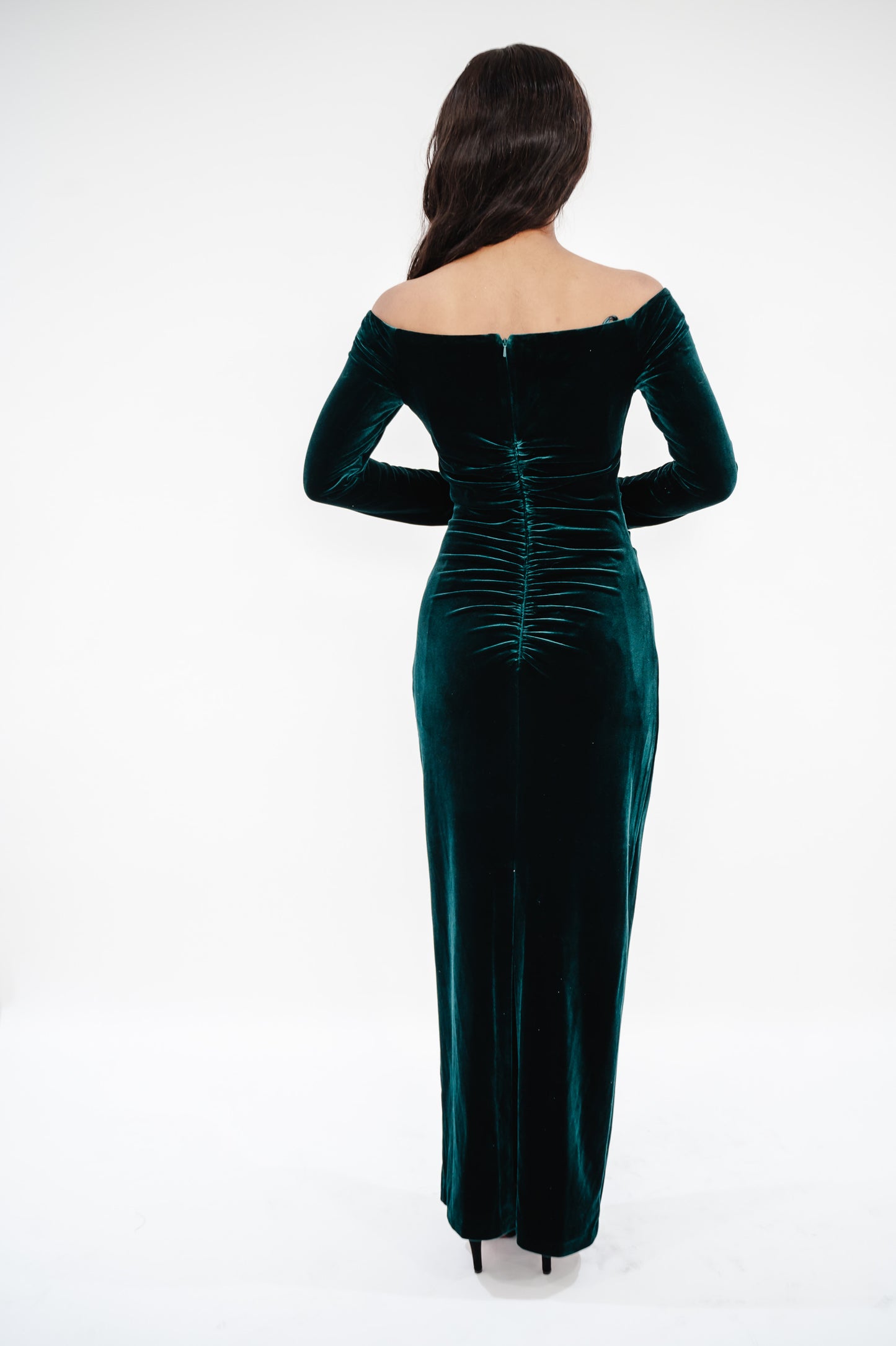 XSCAPE Velvet Off-The-Shoulder Gown