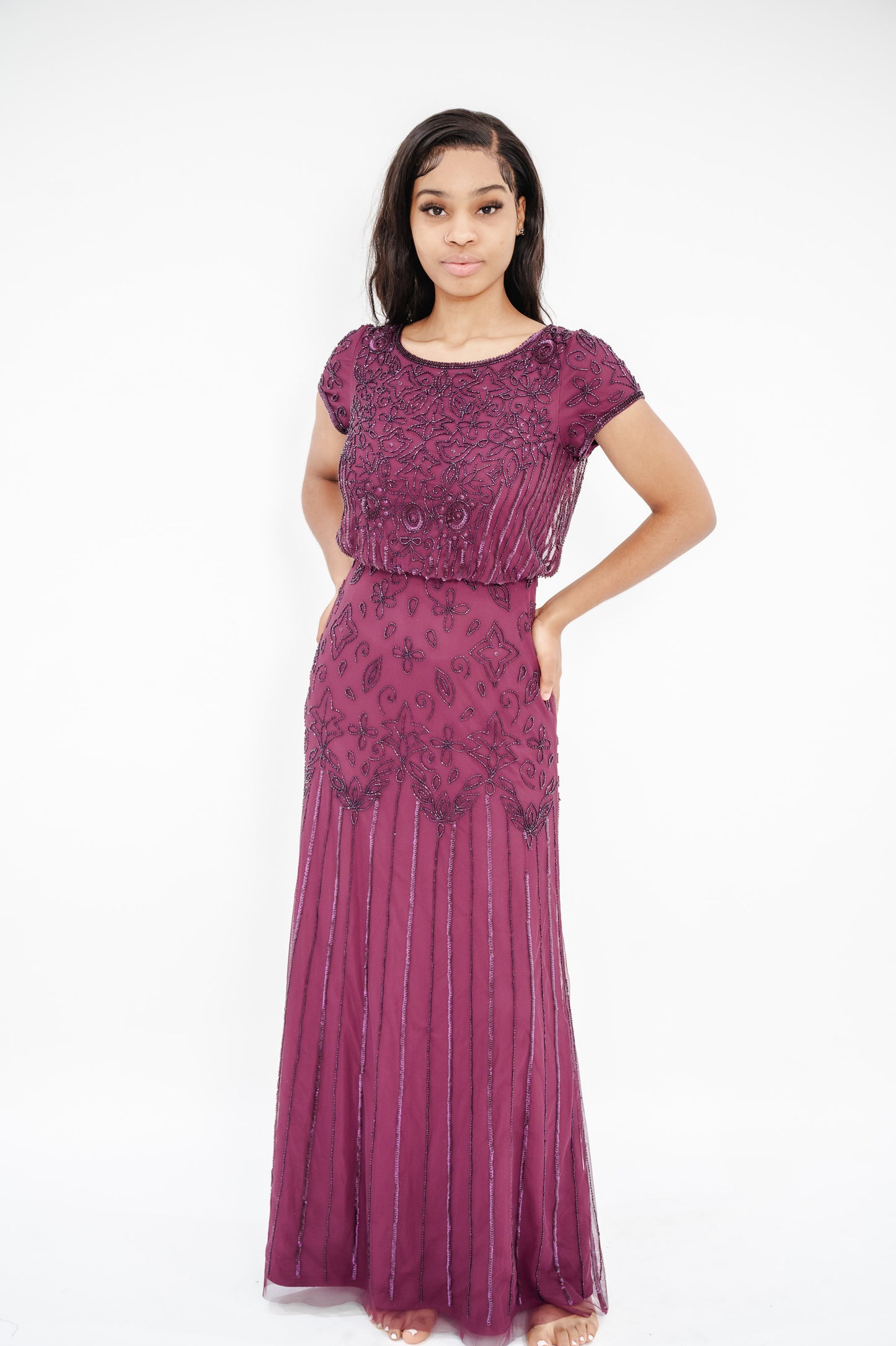 ADRIANNA PAPELL Bead-Illusion Blouson Dress