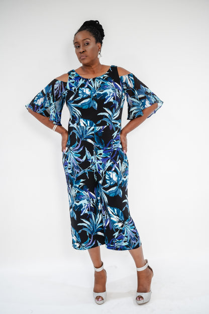 CONNECTED APPAREL Women's Printed Wide-Leg Jumpsuit