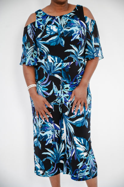 CONNECTED APPAREL Women's Printed Wide-Leg Jumpsuit