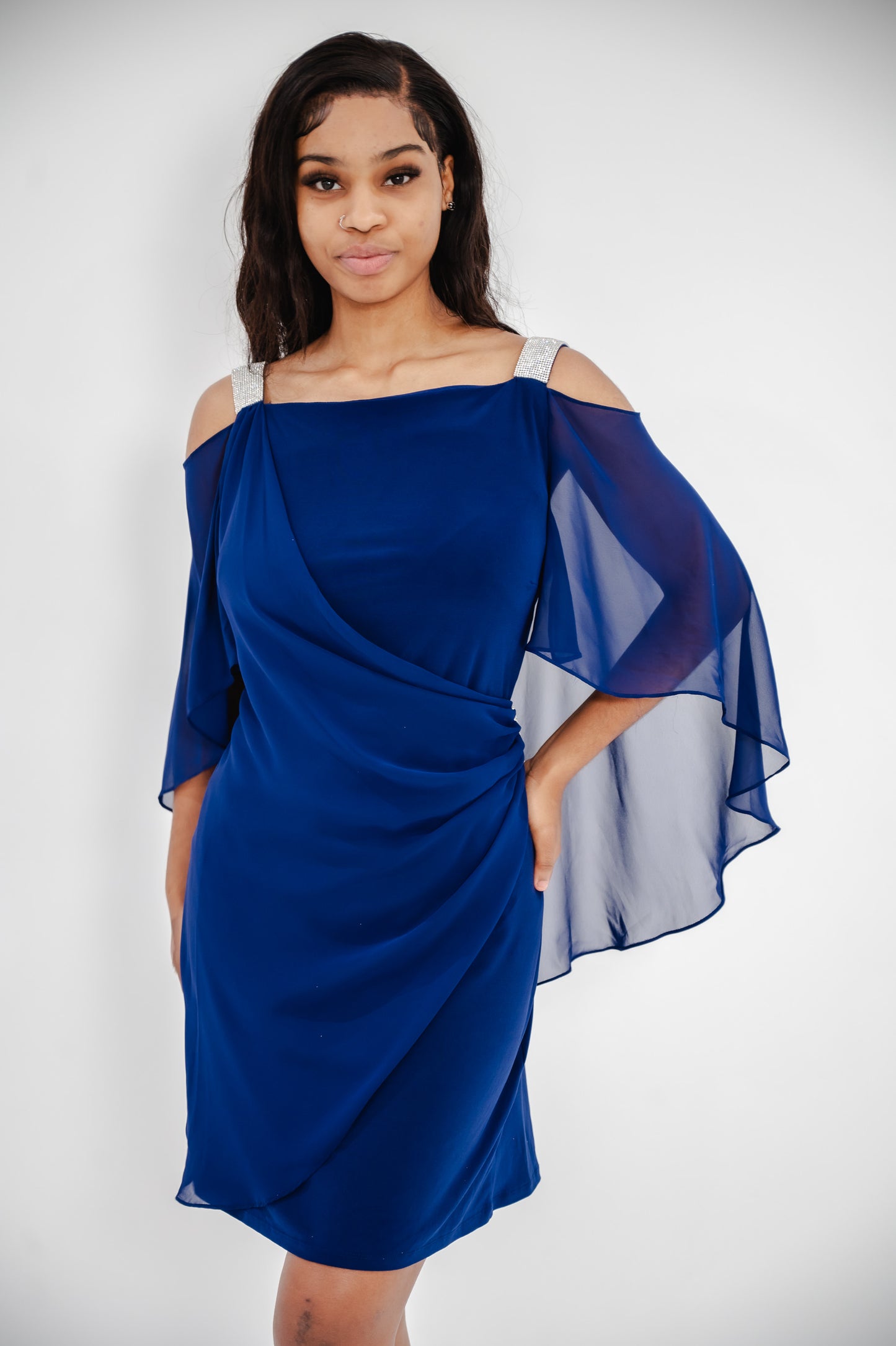 MSK Mid Sleeve Cold-Shoulder Embellished Sheath Dress