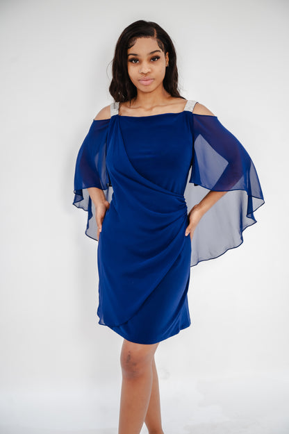 MSK Mid Sleeve Cold-Shoulder Embellished Sheath Dress