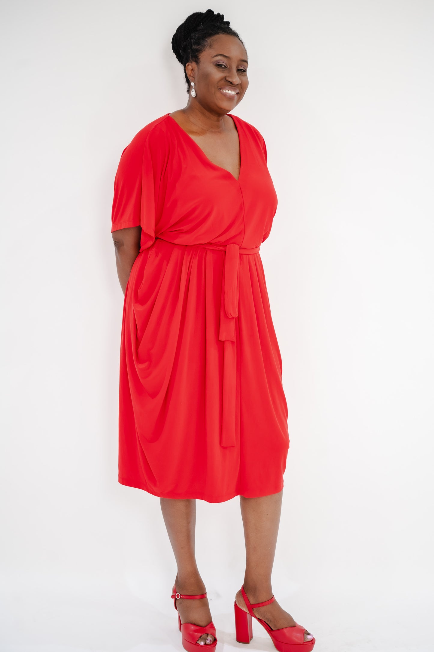 Tommy Hilfiger Womens Red Matte Jersey Pleated Midi Dress