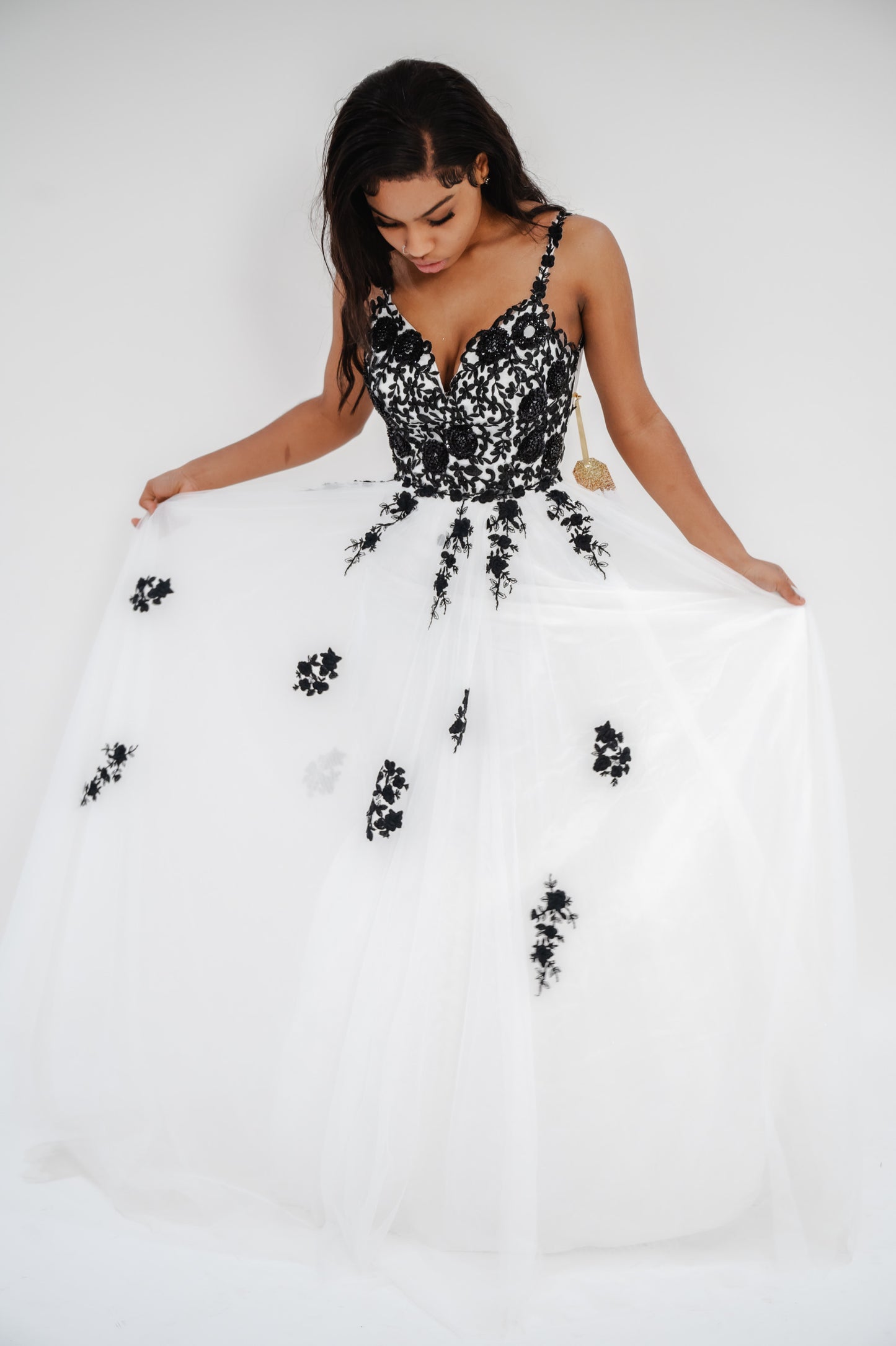 TLC SAY YES TO THE PROM Juniors' Tulle Embroidered Evening Dress