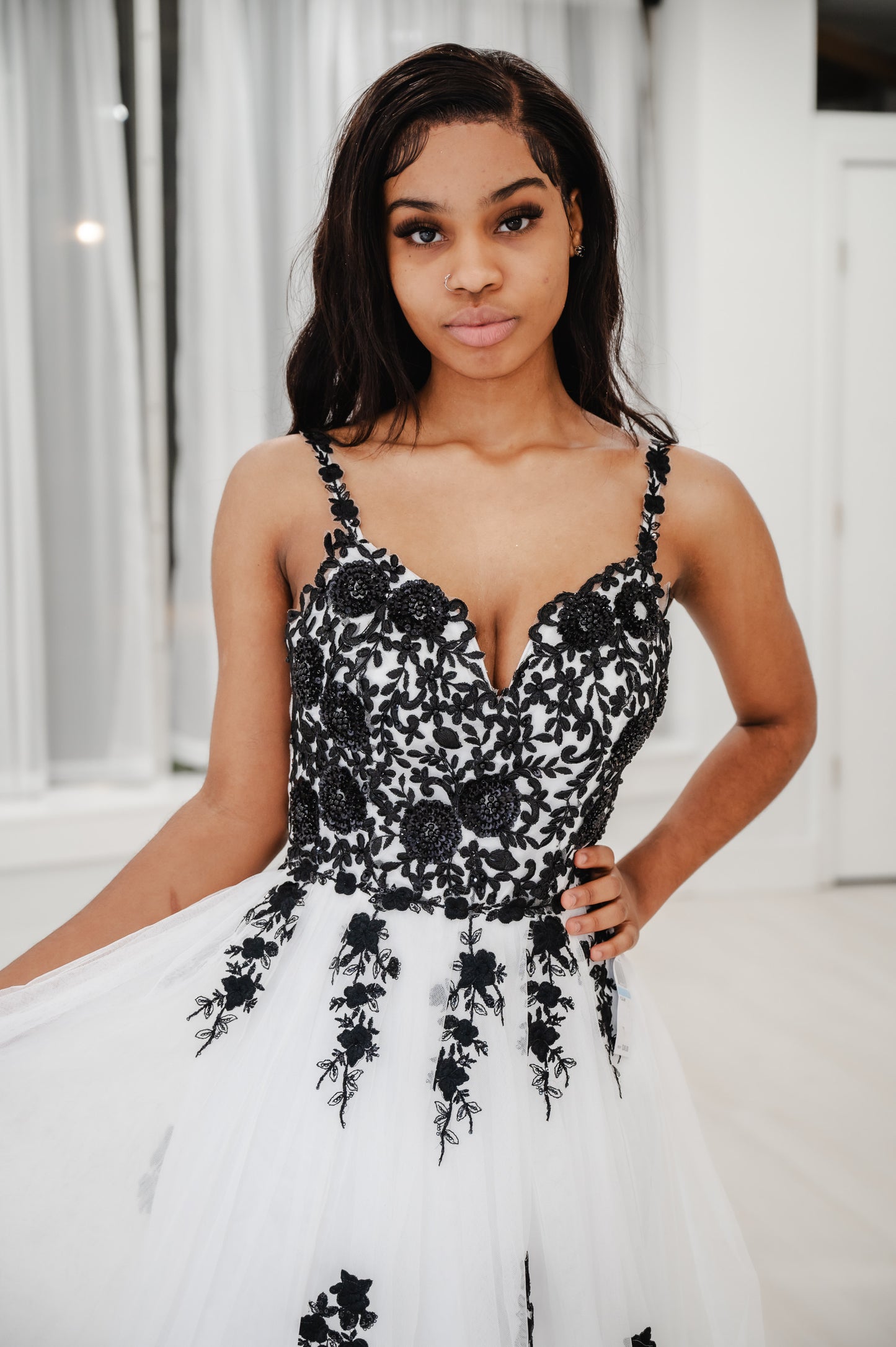 TLC SAY YES TO THE PROM Juniors' Tulle Embroidered Evening Dress