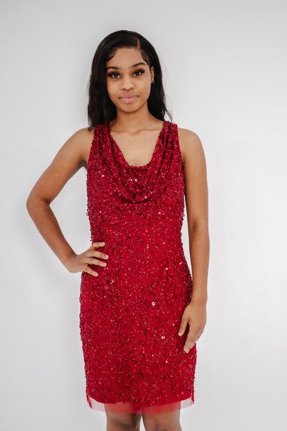 Adrianna Pappel Womens Sequined Knee Cocktail Dress Cranberry